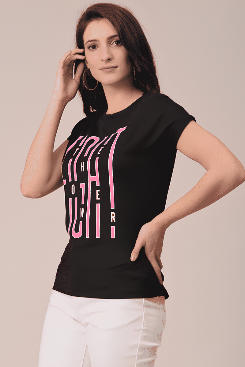 Women Polyester Black T-Shirt