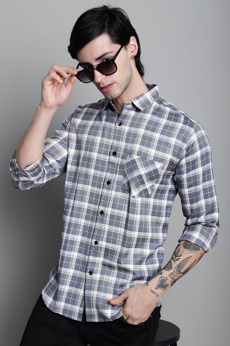 Men Cotton Blue Shirt