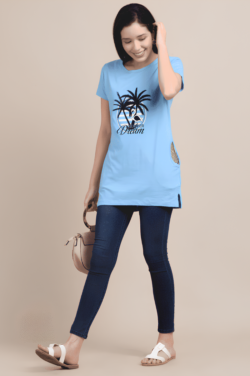 Women Cotton Blue Top
