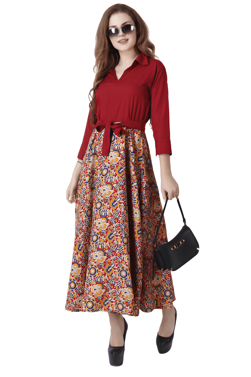 Women Crepe Maroon Dress