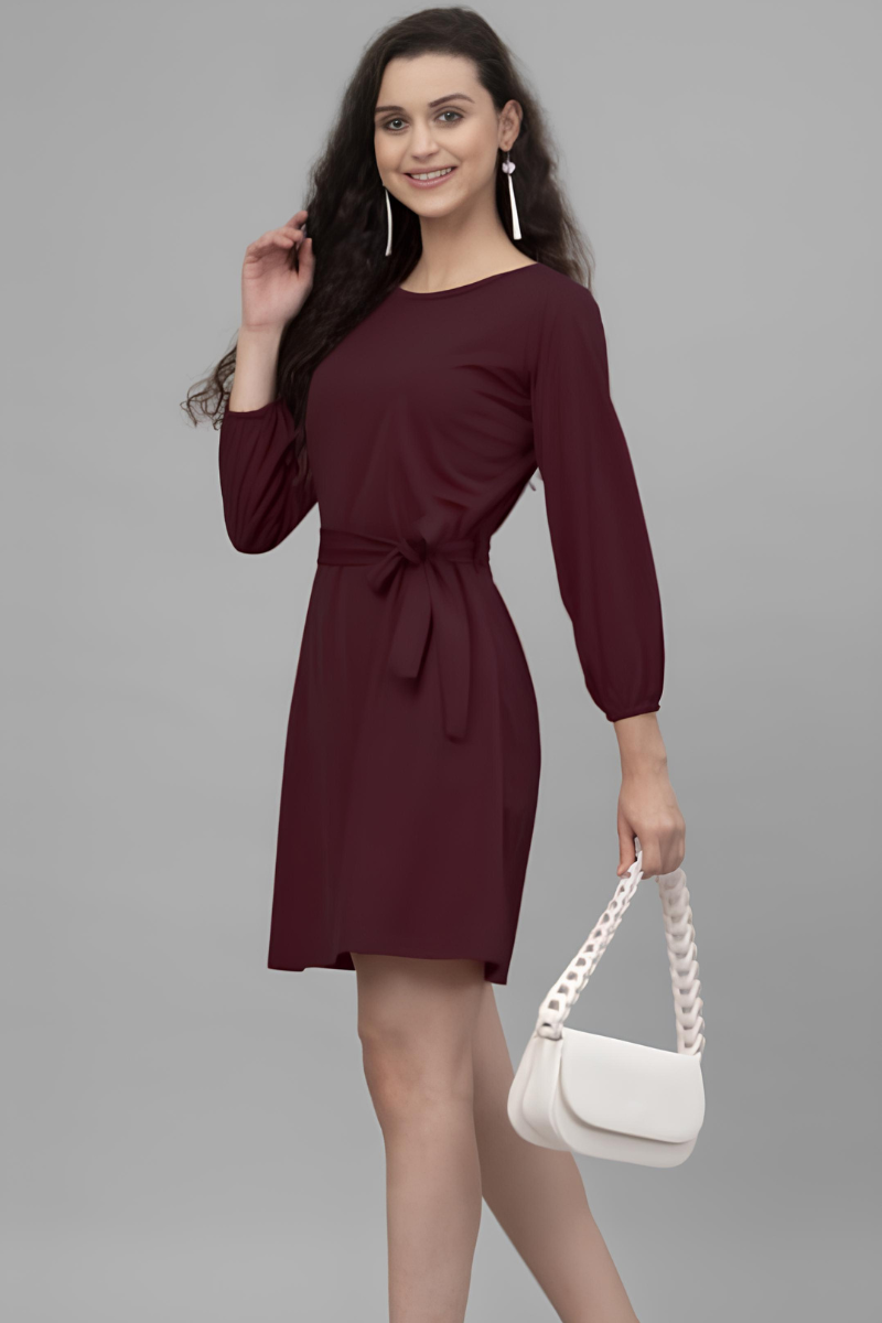 Women Crepe Maroon Dress