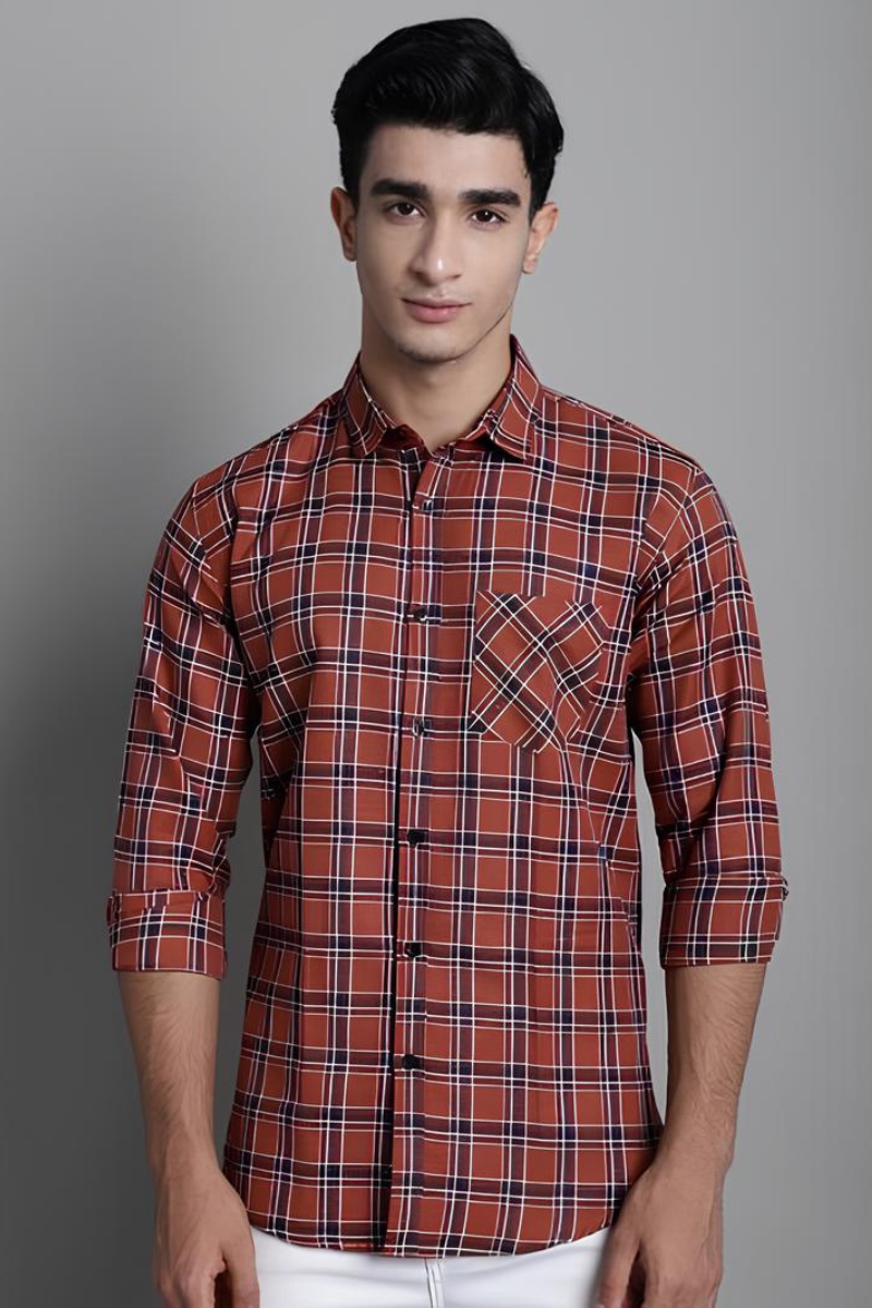 Men Cotton Brown Shirt