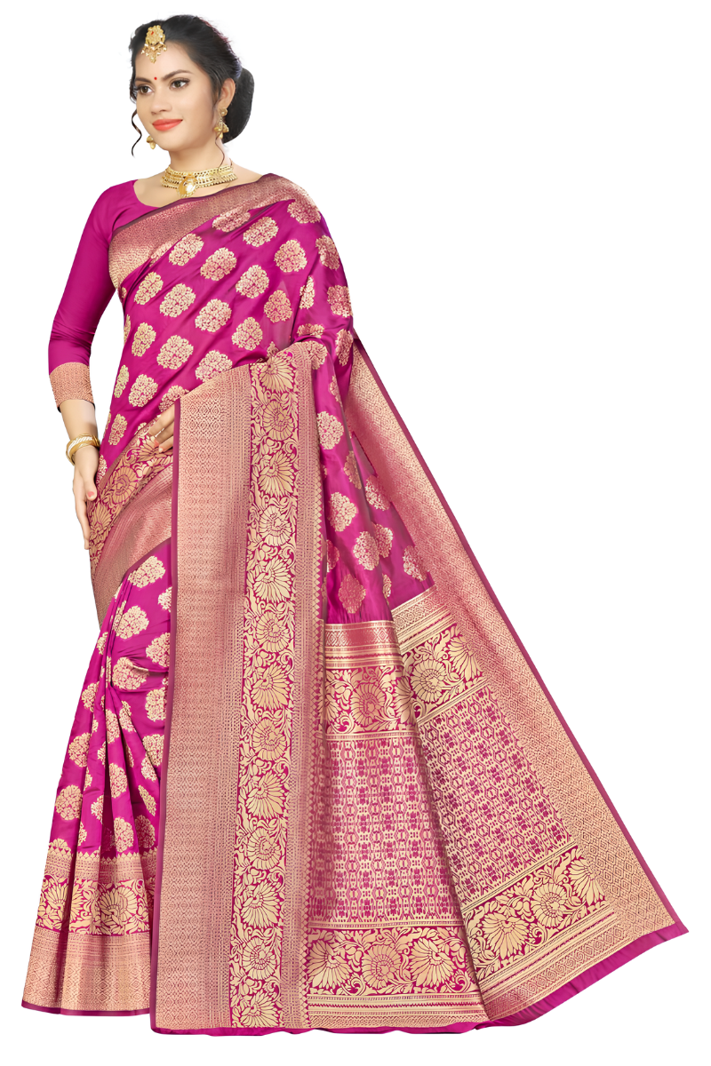 Women Pink Banarasi Silk Saree