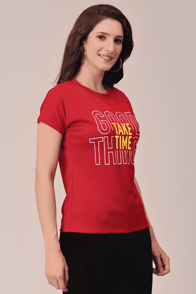Women Polyester Red T-Shirt