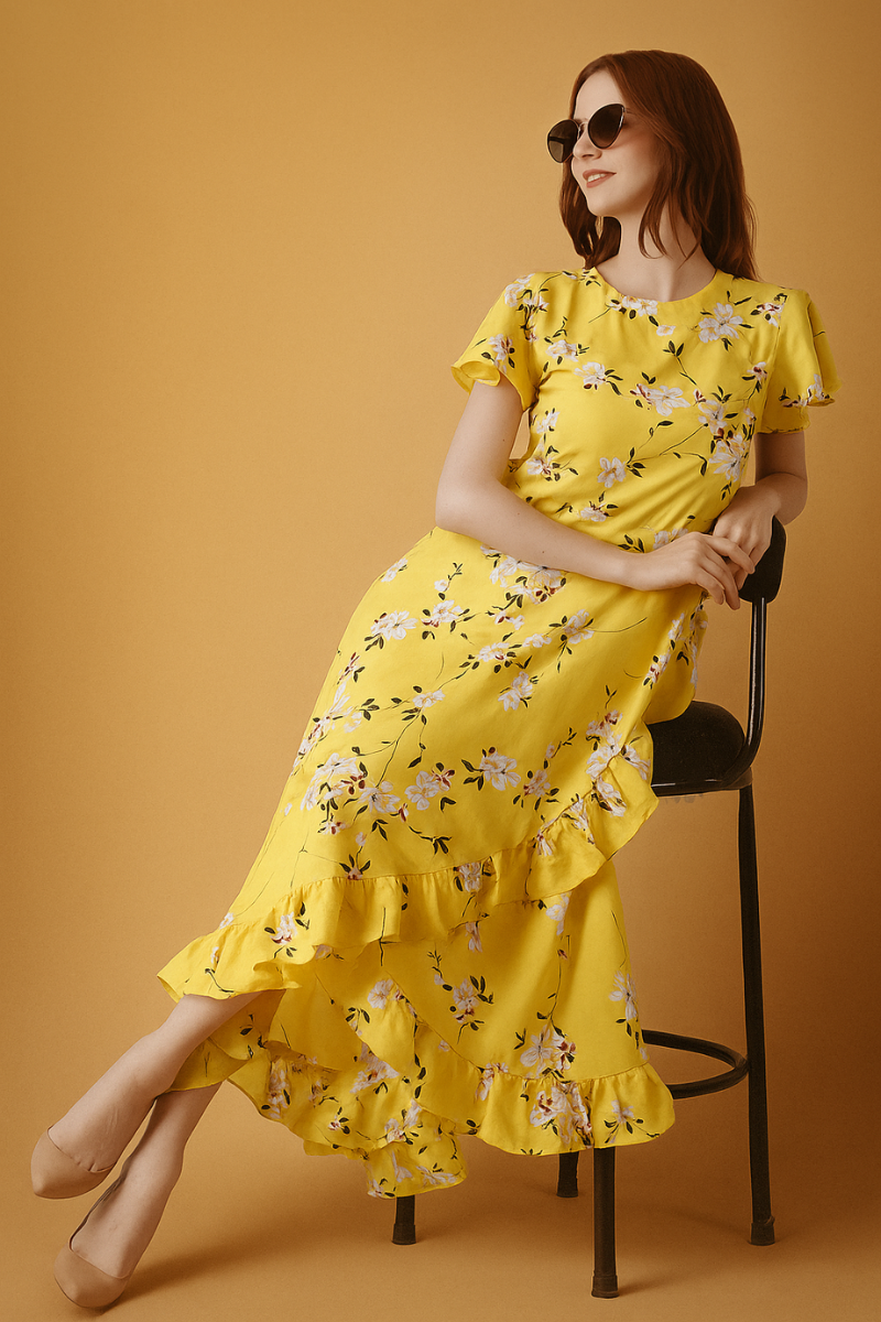 yellow dress for women, maxi dress, casual dress, ankle length dress