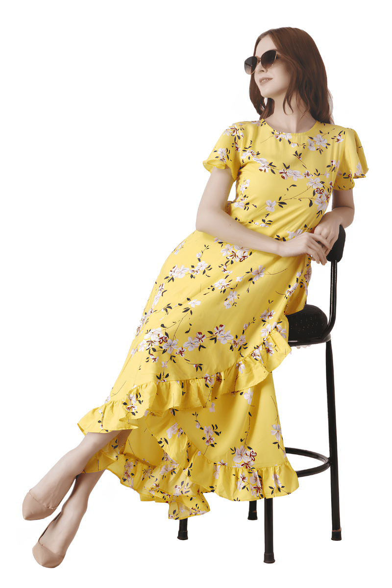 Women Crepe Yellow Dress