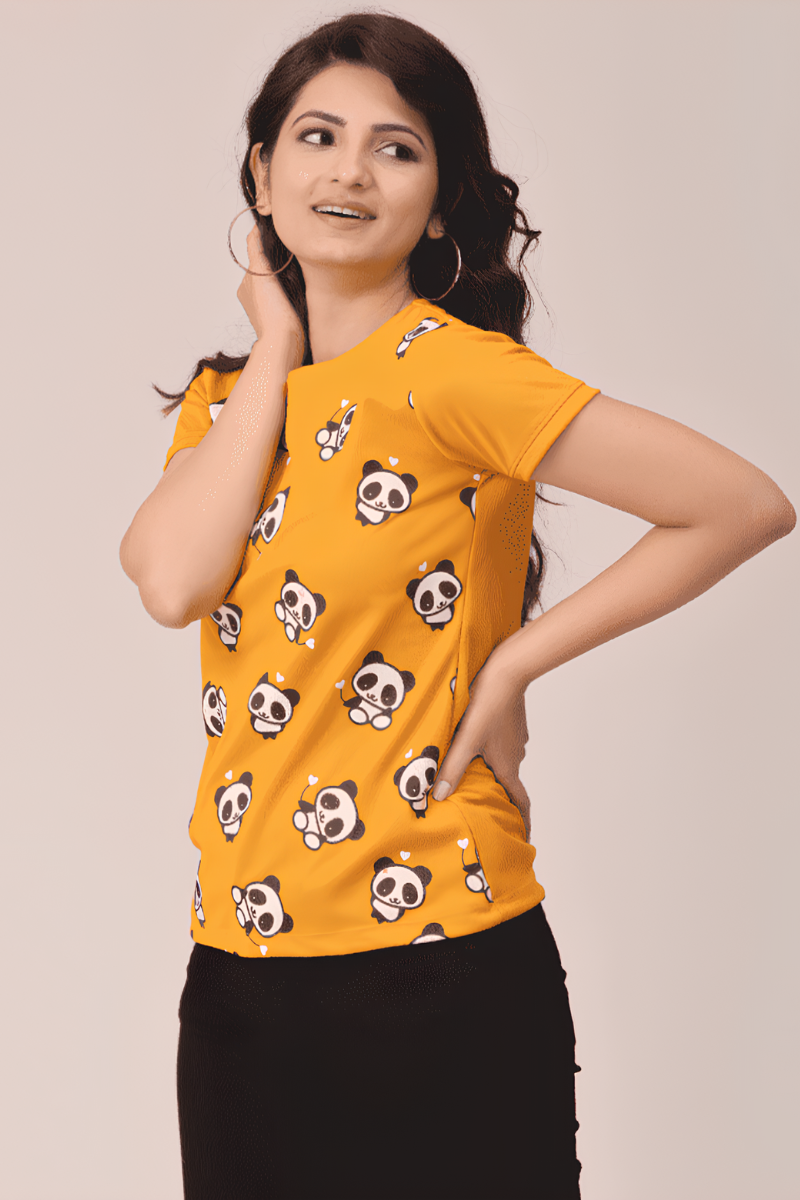 Women Polyester Yellow T-Shirt