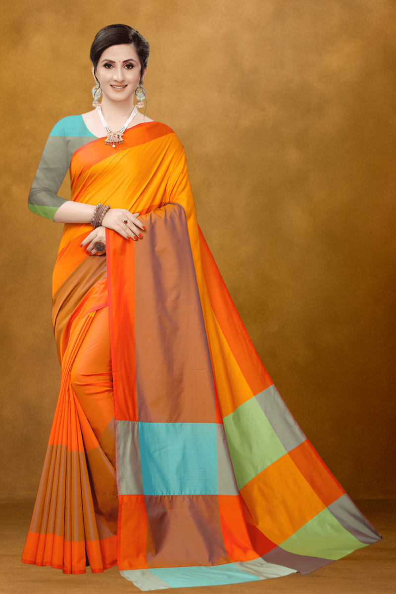 silk saree, multicolor saree, orange saree, festive wear, party wear saree