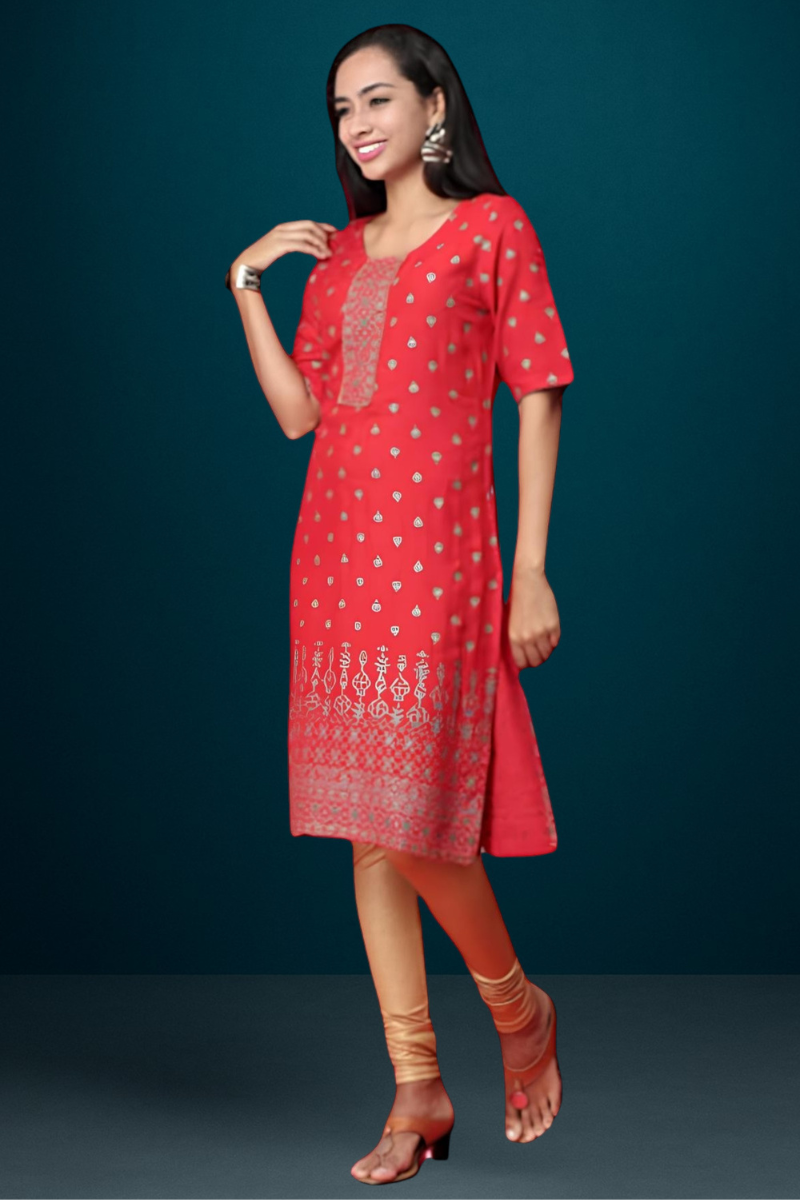 Women Rayon Red Kurta