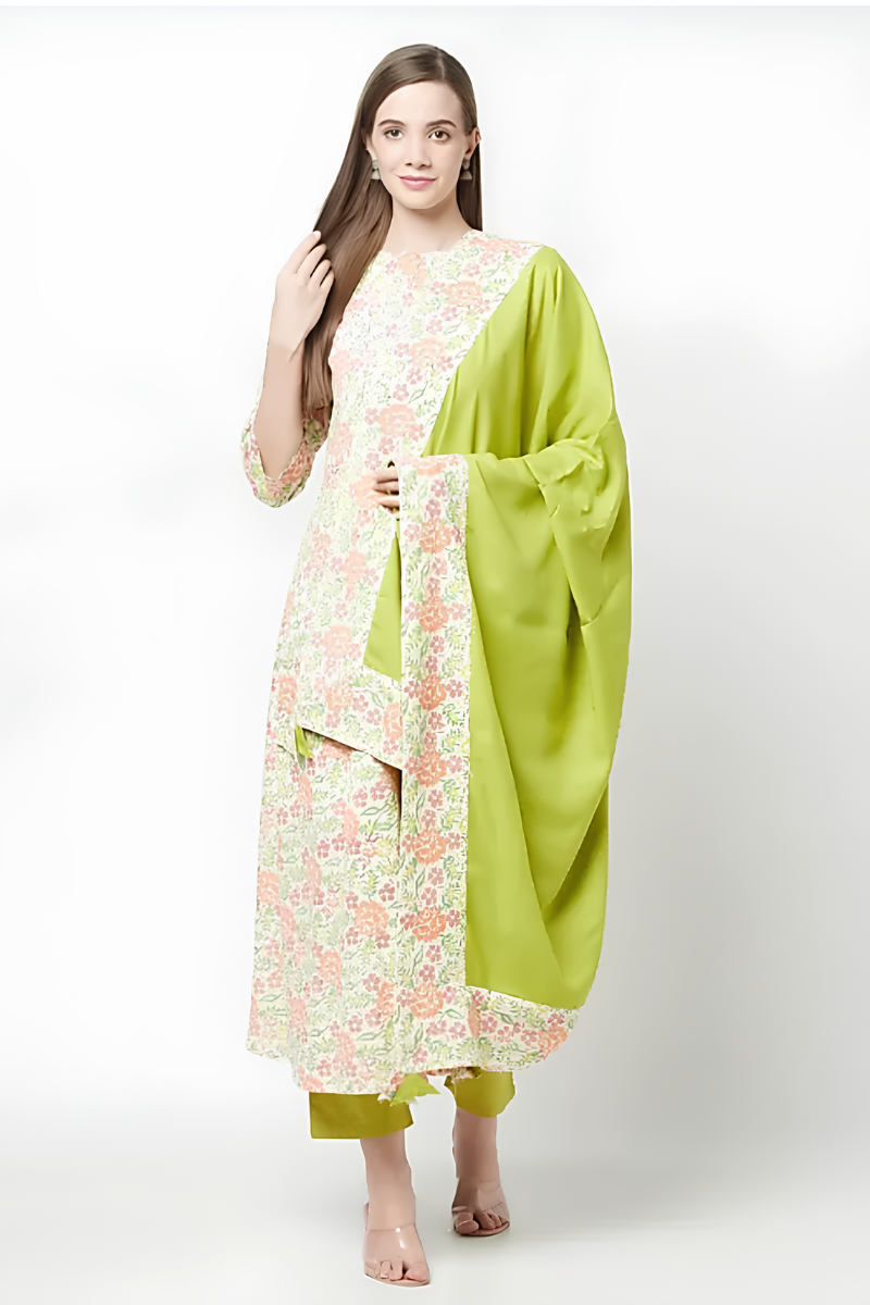 green a line kurta set, kurta pant set, white kurta set, cotton kurta for women, casual kurta set