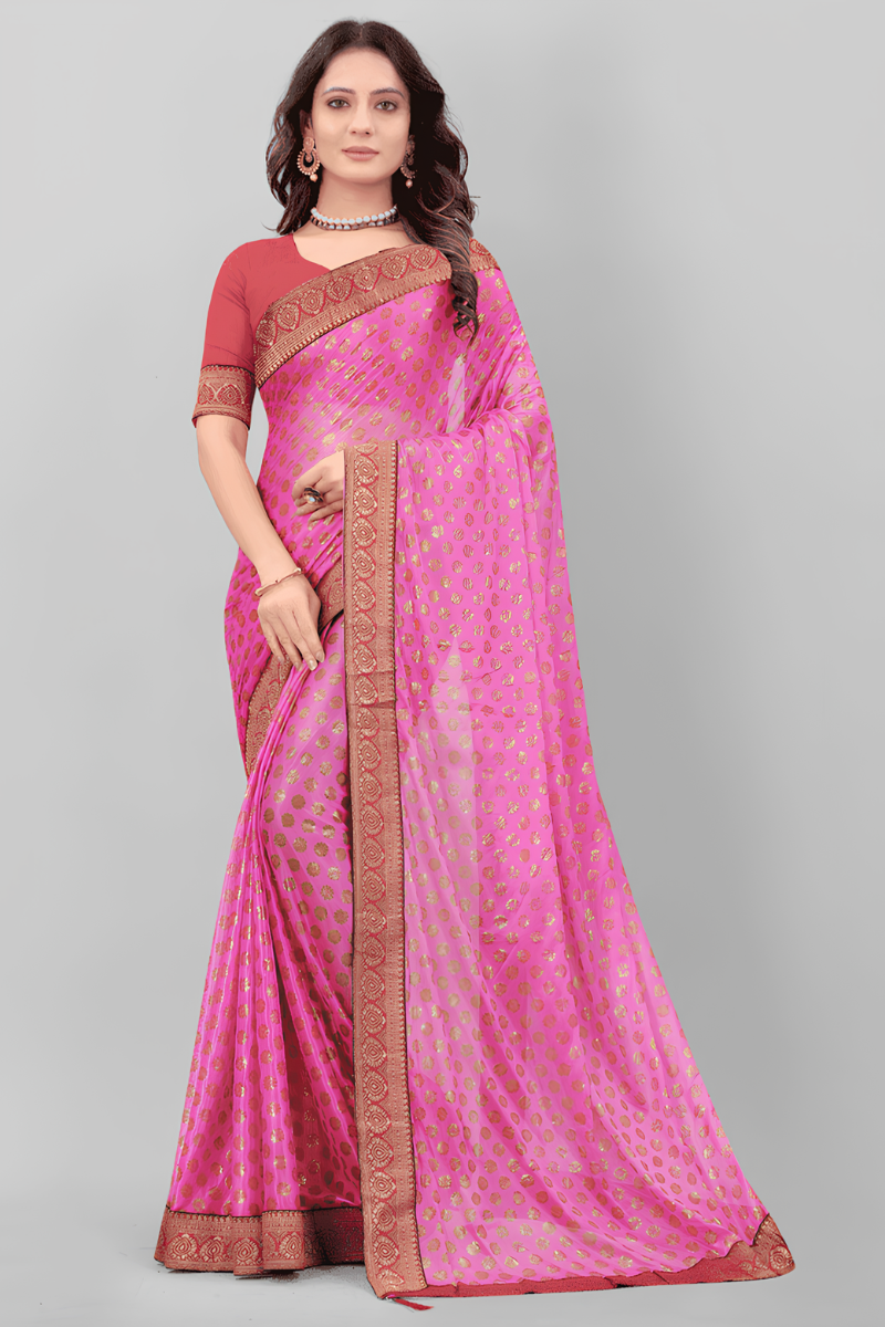 Women Pink Lycra Saree