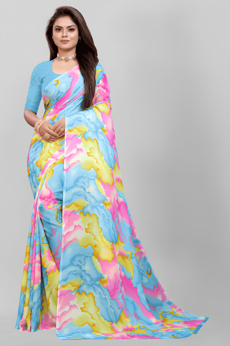 georgette saree, multicolor saree, saree for women, sari, light saree, festive saree