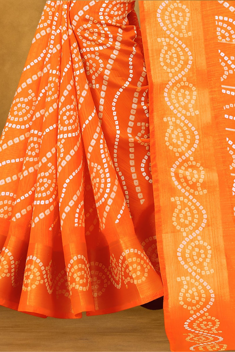 Women Orange Cotton Silk Saree