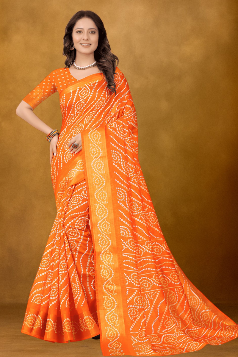 Women Orange Cotton Silk Saree