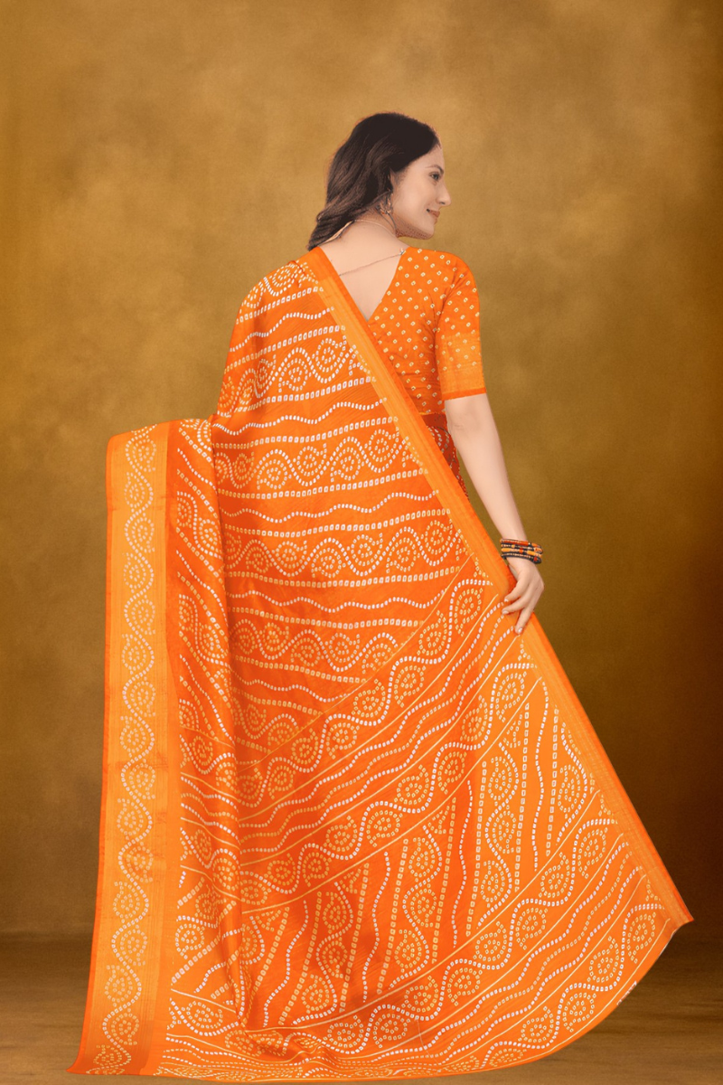 Women Orange Cotton Silk Saree