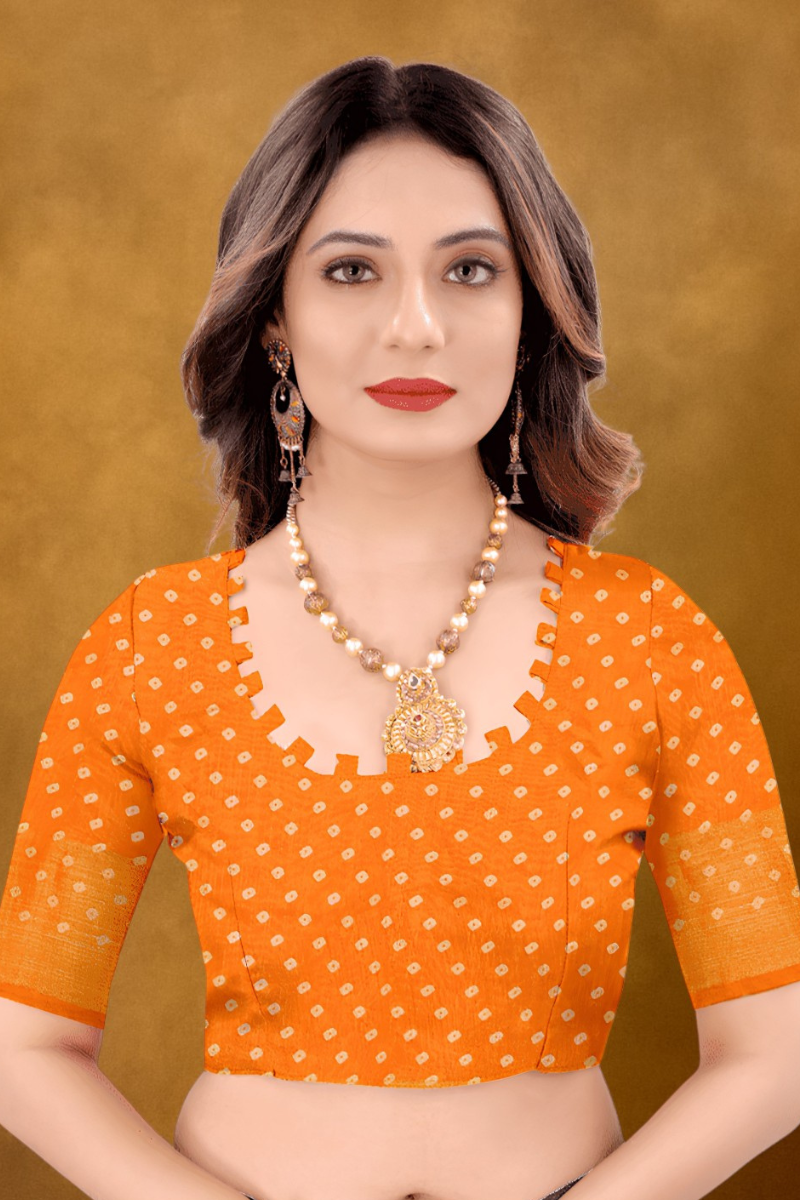 Women Orange Cotton Silk Saree