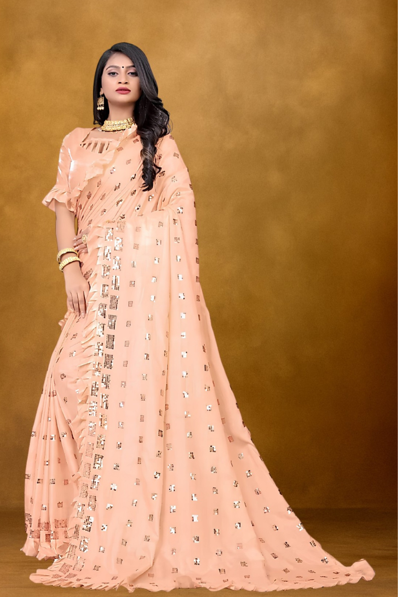 Women Peach Silk Saree