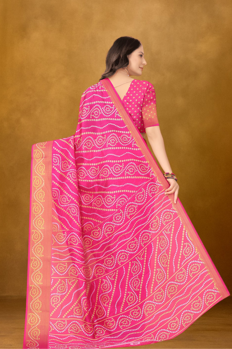 Women Pink Cotton Silk Saree