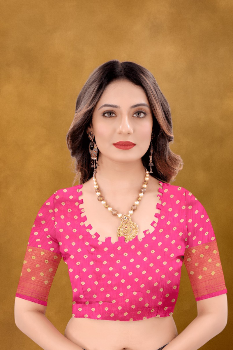 Women Pink Cotton Silk Saree