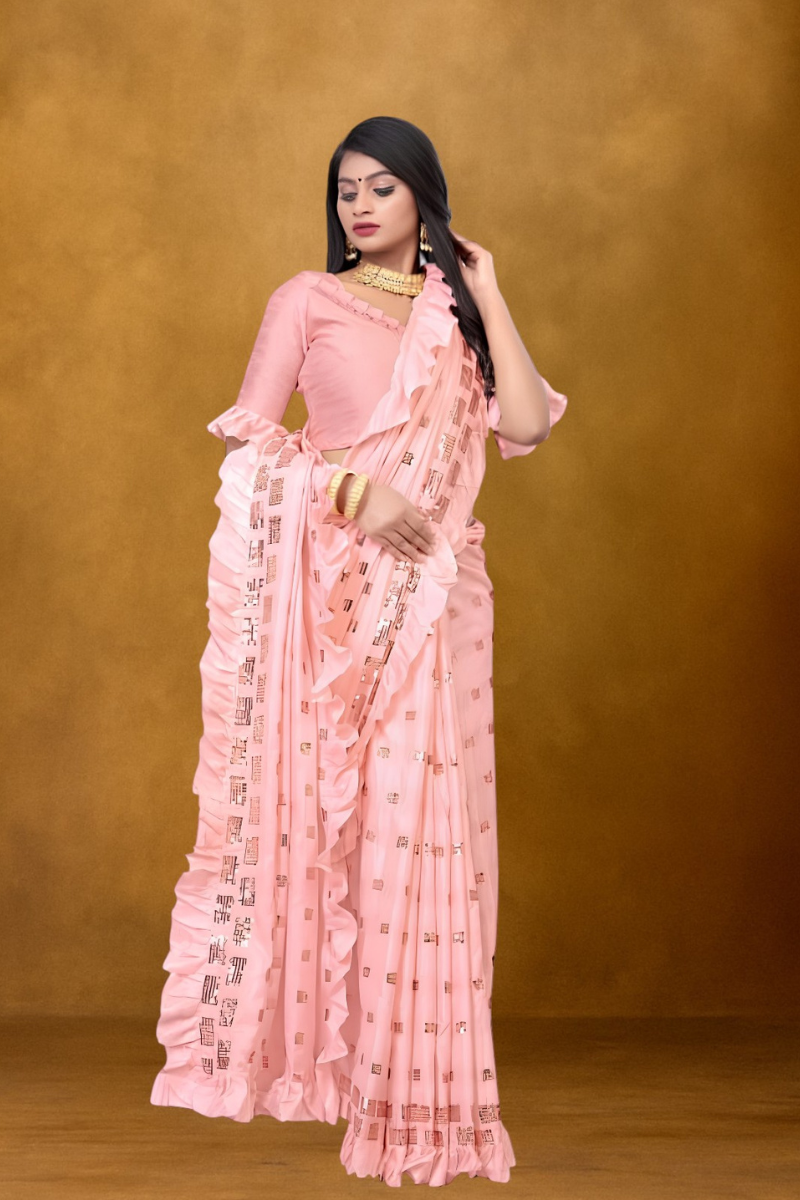 silk saree, silk blend saree, saree for women, sari, peach saree, sequin saree for women, festive wear saree, diwali wear saree, indian saree