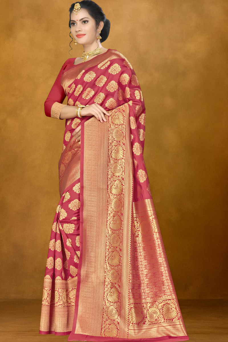 red saree, festive wear saree, silk saree, banarasi saree