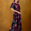 dress for women, black dress, floral print dress, georgette dress, dresses for women, printed dress, one piece, maxi dress, v neck dress