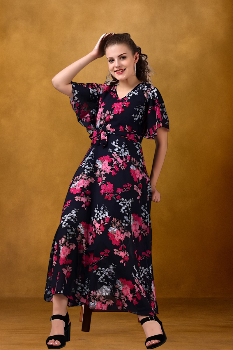 black dress (5) Women Georgette Black Dress