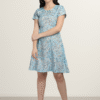 rayon dress, dress for women, dresses for women, blue dress for women, a line dress, knee length dress, short sleeve dress