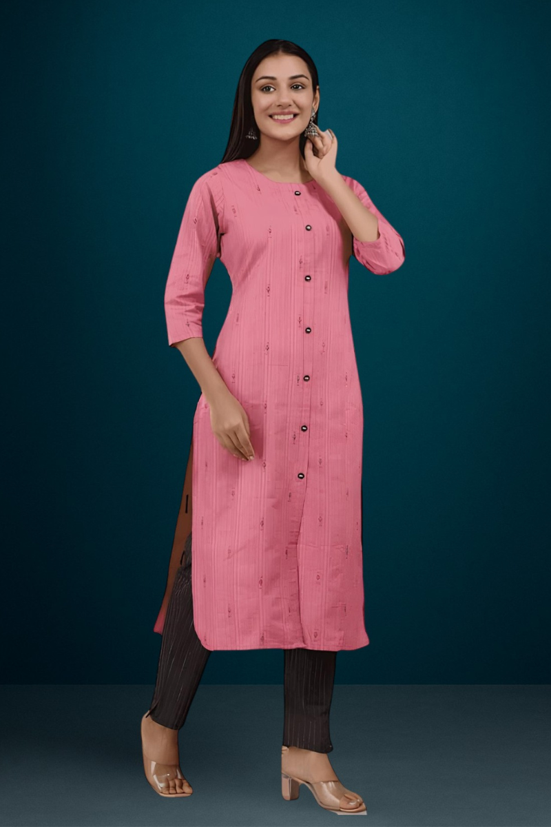 Women Cotton Pink Kurta Set