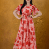 dress for women, red dress, floral print dress, georgette dress, dresses for women, printed dress, one piece, maxi dress, v neck dress