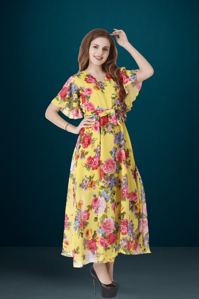 Women Georgette Yellow Dress