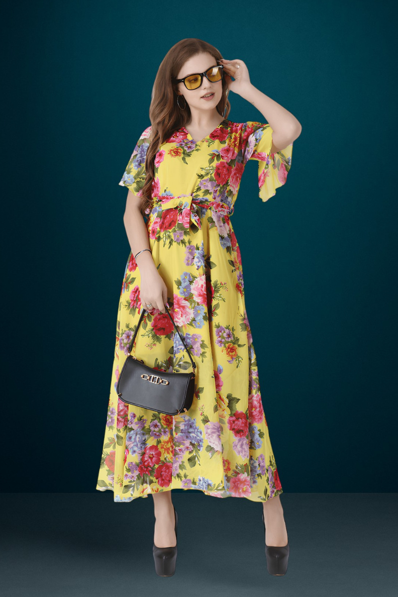 Women Georgette Yellow Dress