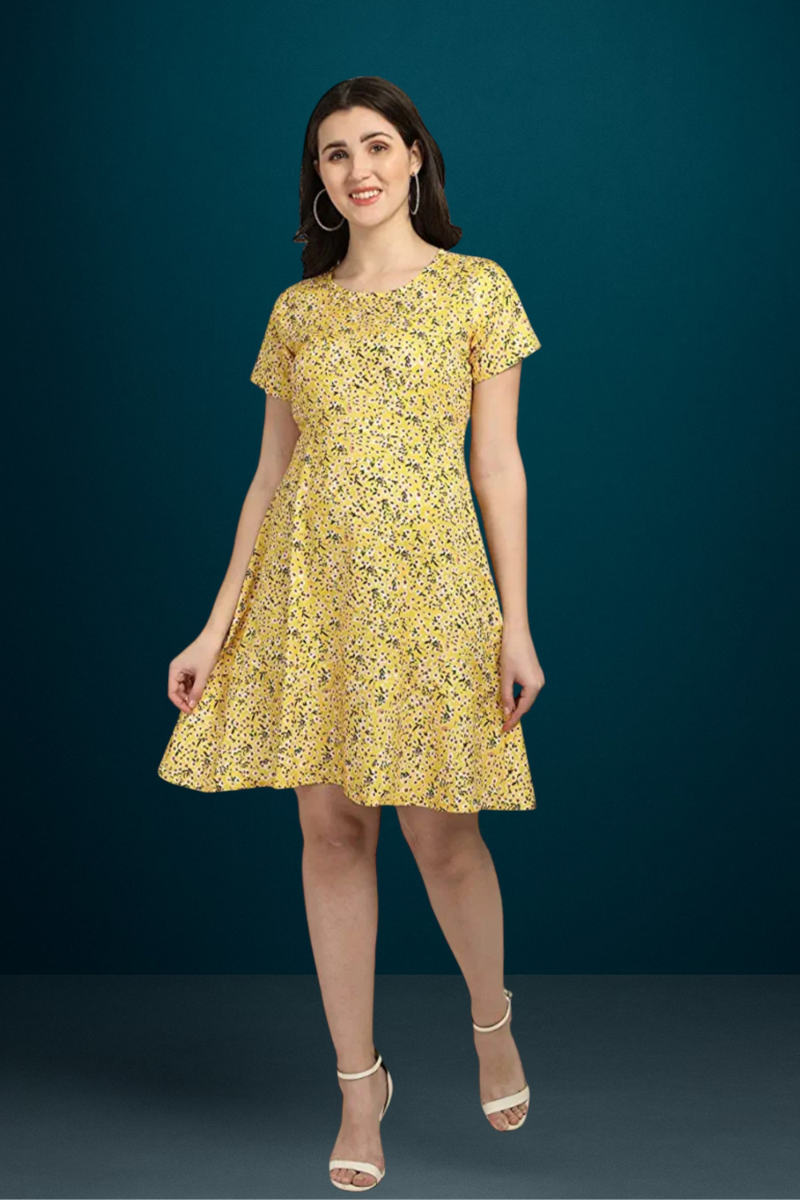 yellow dress (2) Women Rayon Yellow Dress