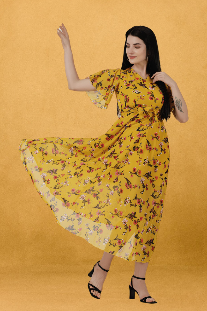 Women Georgette Mustard Dress