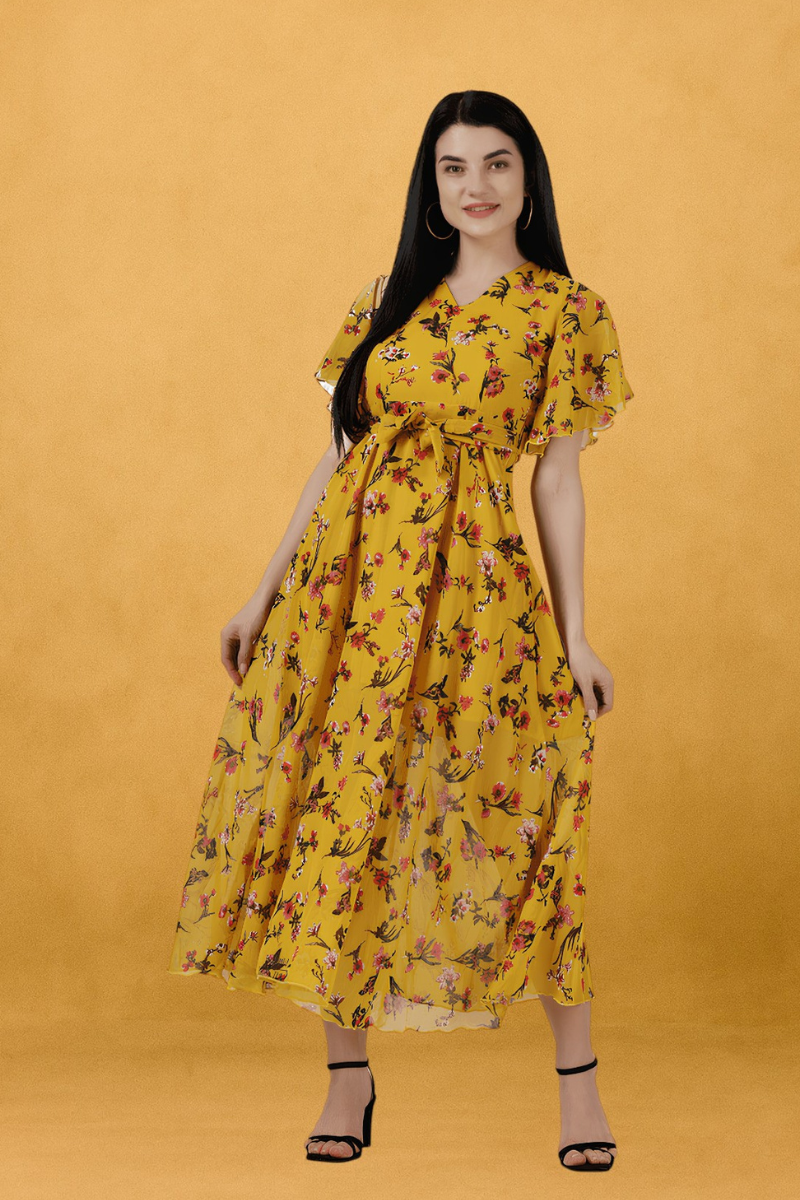 Women Georgette Mustard Dress