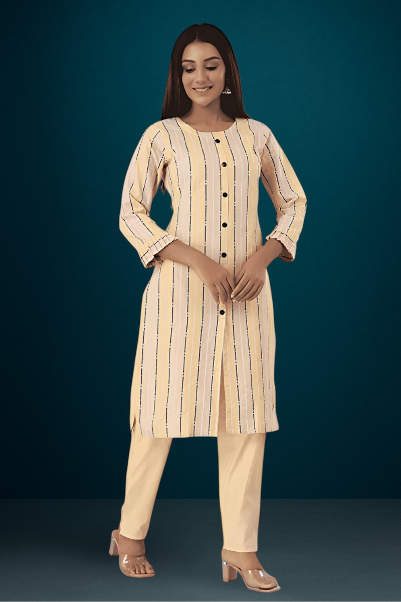 Women Cotton Yellow Kurta Set