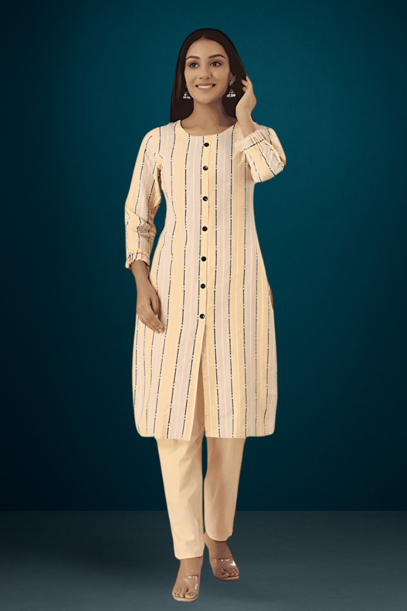 kurta set, office wear kurta set, yellow kurta set, striped kurti, kurta pant set